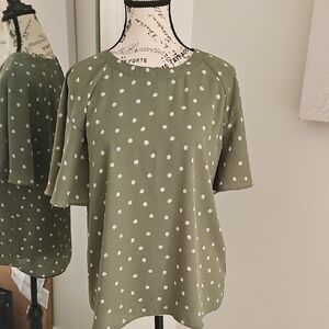 Sara Michelle Olive Green Blouse with White Dots